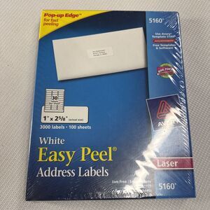 NEW Avery Easy Peel Mailing Address Labels Laser 1 x 2 5/8 White 3000/Box 5160